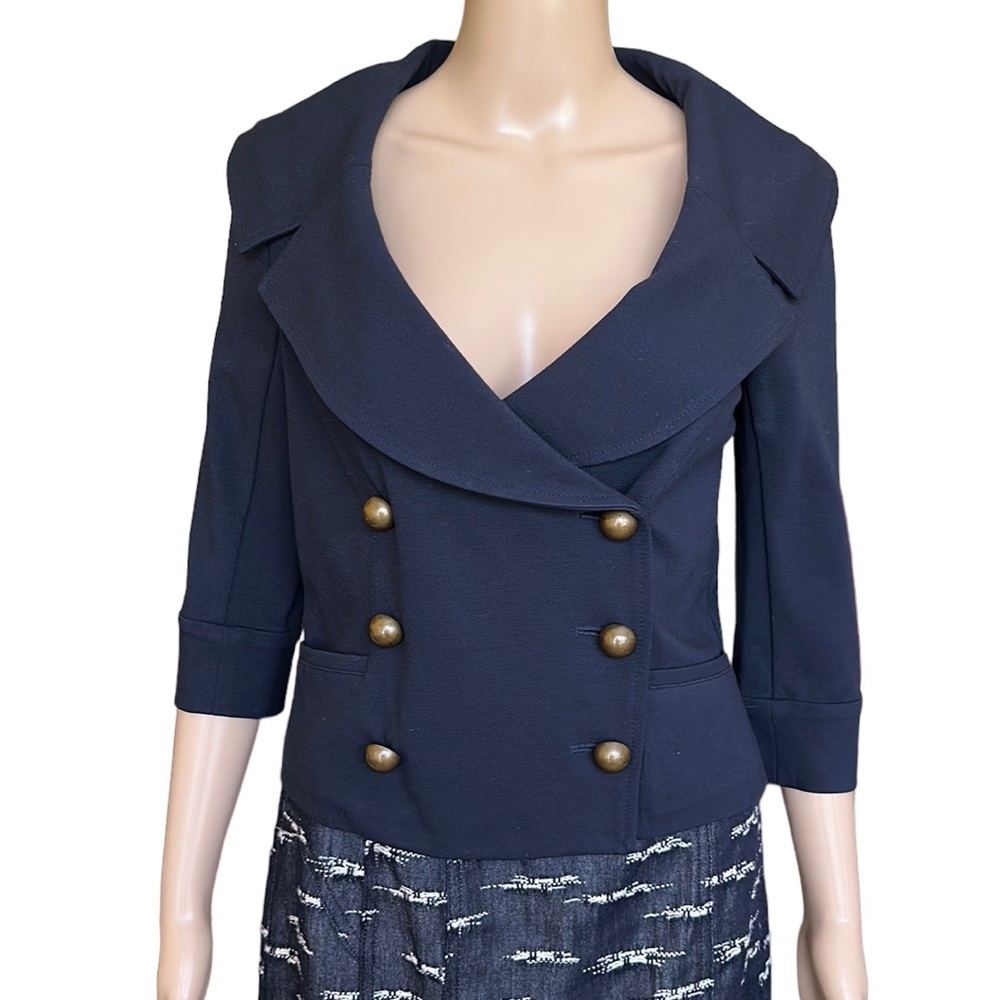 Diane Von Furstenberg Navy Portrait Collar Double Breasted Cropped Jacket Size 8